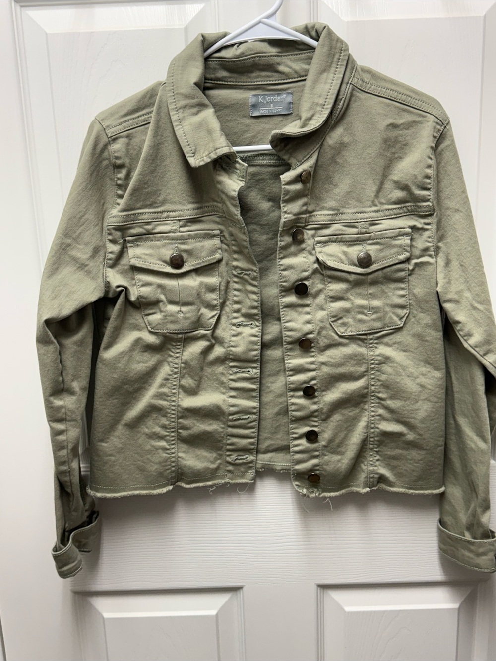 K Jordan Olive Green Cropped Jean Jacket